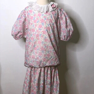 Vtg Sylvia Whyte girls floral dress dropped waist